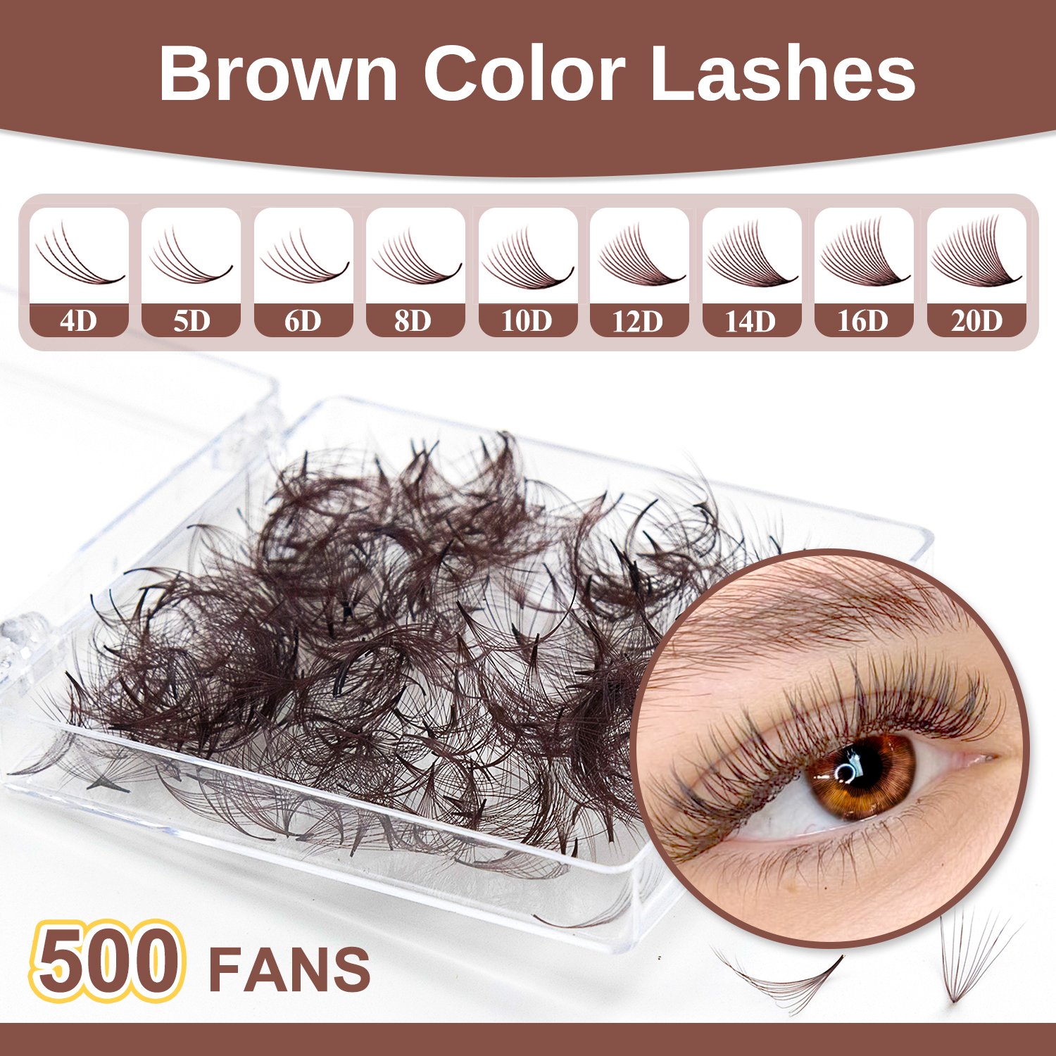 Brown Color Premade Fans 3D/4D/5DVolume Eyelash - Image 2